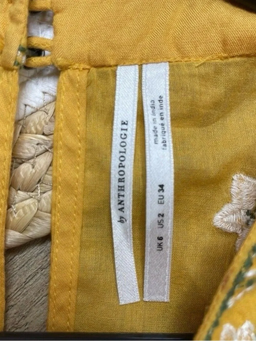 Anthropologie Shana Yellow Sleeveless Embroidered Swing Dress Womens Size 2 - Picture 5 of 10